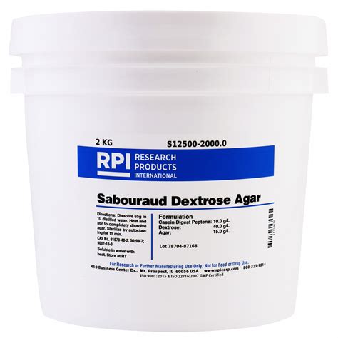 S12500-2000.0 - Sabouraud Dextrose Agar, 2 Kilograms
