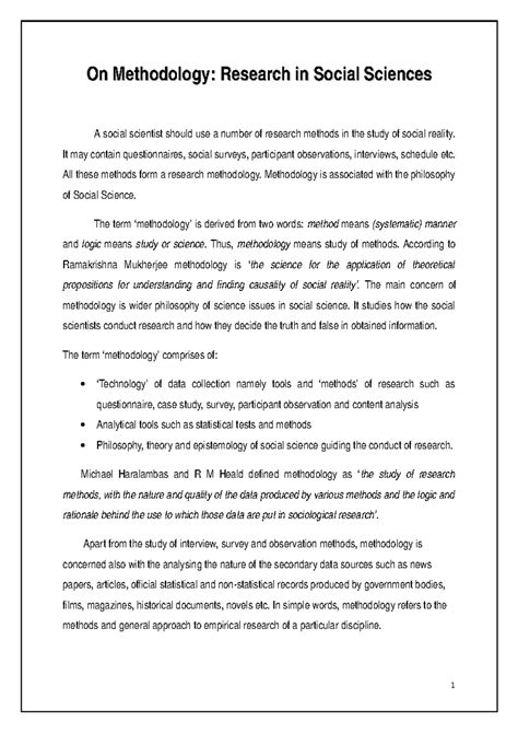 Methodology in Social Science Research - On Methodol ogy: Research in ...