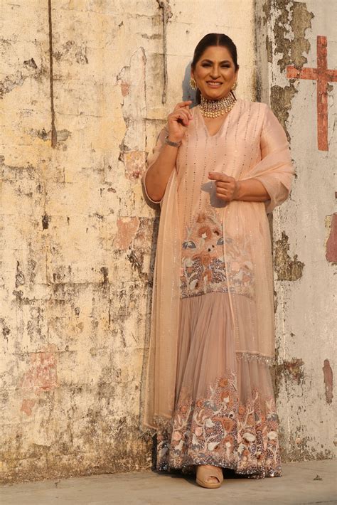 Archana Puran Singh In Blush Pink Pewter Hand Embellished Maxi & Dupat ...