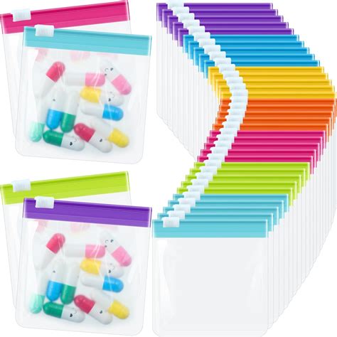 Amazon.com: Sherr 35 Pcs Pill Pouch Bags Zippered Reusable Translucent ...