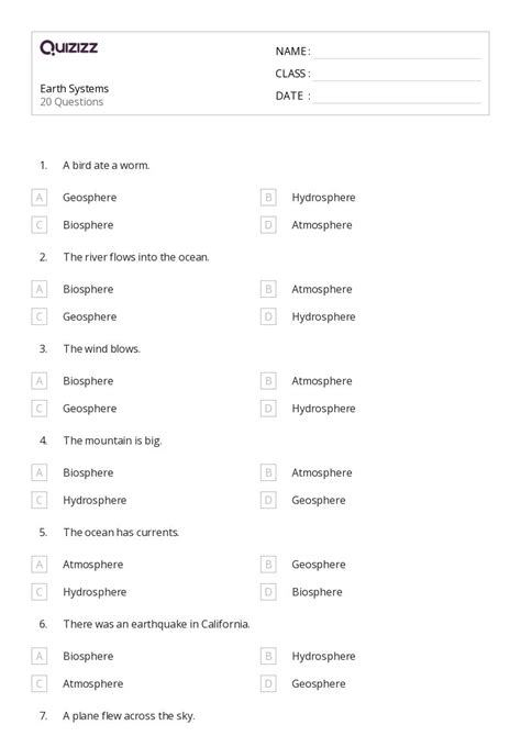 50+ Earth's Systems worksheets for 5th Class on Quizizz | Free & Printable