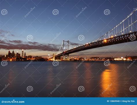 Benjamin Franklin Bridge stock photo. Image of sunset - 13869940