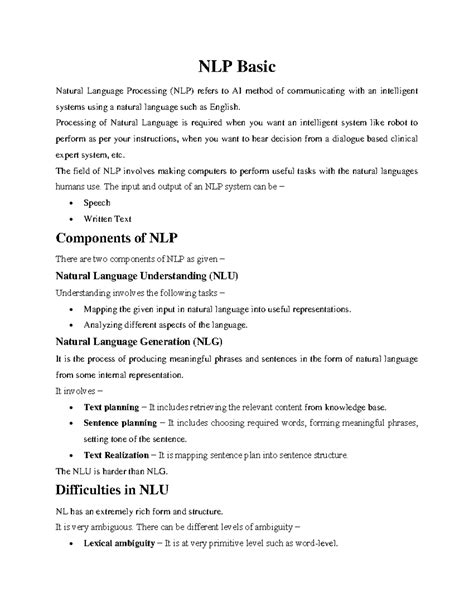 Nlp-notes - artificial intelligence and robotics - NLP Basic Natural ...
