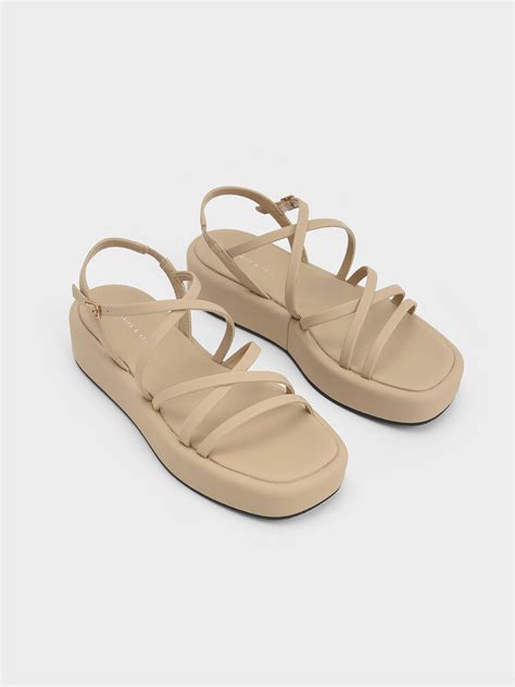 Sand Strappy Padded Flatforms - Sand - CHARLES & KEITH IN