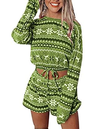 Buy Womens Snowflake Printed Christmas Pajamas Set, Casual Long Sleeve ...