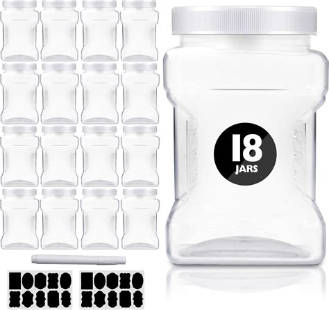 Amazon.com: 18 Pack Clear Plastic Storage Jars with Lids,27 oz Easy ...