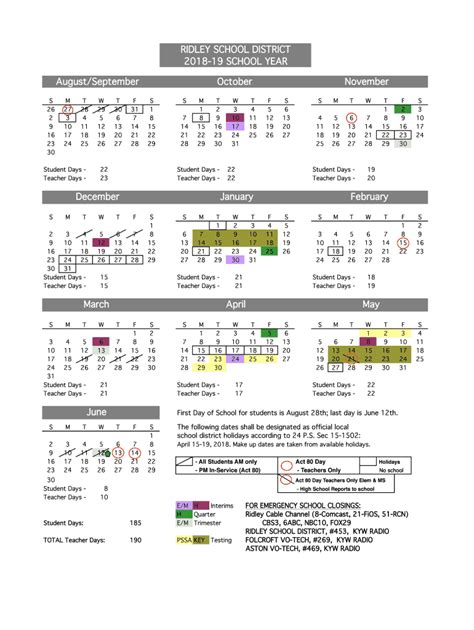 Ridley School District Calendar - Fill Online, Printable, Fillable ...