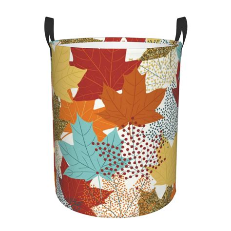 Haiem Fall Maple Leaves Leather Dirty Clothes Laundry Basket,Sturdy & Waterproof,Collapsible ...