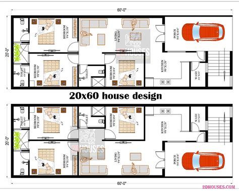 1200 Sqft: Modern 20x60 West-Facing House Designs 3 Bedrooms - 2DHouses ...