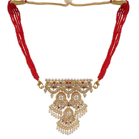 Rajasthani Rajputi Golden Aad American Diamond pearl multi strand for ...