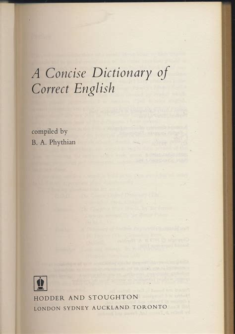 A Concise Dictionary of Correct English : Phythian, B.A.: Amazon.in: Books