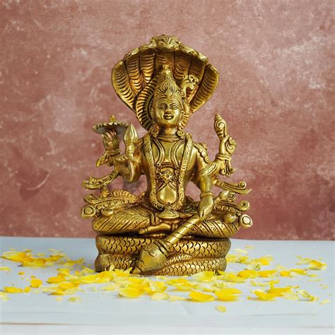 Buy PujaNPujari Brass Vishnu Seated on Sheshnag, Lord Vishnu, Vishnu ...