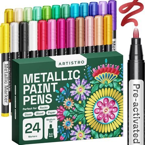 Amazon.com : ARTISTRO Metallic Markers with Medium Tip, Metallic Acrylic Paint Markers, Metallic ...