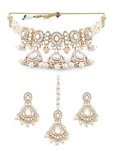 ZAVERI PEARLS Gold Tone Dazzling Stones Multistrand Beaded Choker ...
