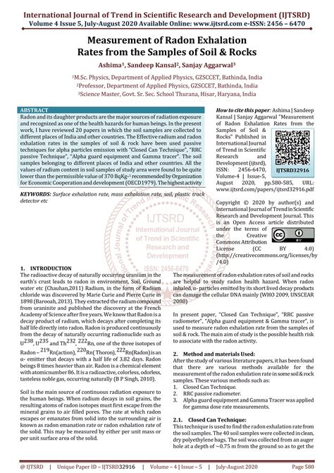 Measurement of Radon Exhalation Rates from the Samples of Soil and Rocks | PDF