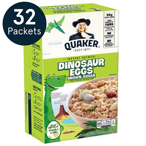 Quaker Instant Oatmeal, Dinosaur Eggs and Brown Sugar, Individual ...