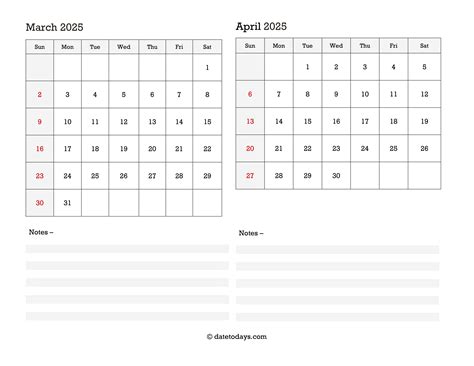 March April 2025 Calendar (Printable PDF Files)