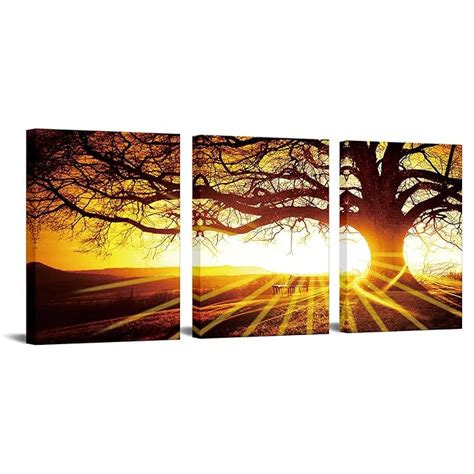 Nachic Wall 3 Panels Wall Art Canvas Prints Big Trees in Sunset ...