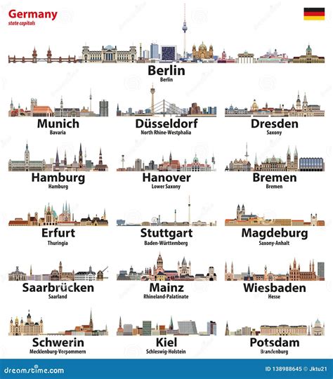Germany State Capitals Cities Skylines. Vector Detailed Illustration Stock Vector - Illustration ...