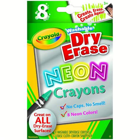 Crayola Washable Dry-Erase Crayons, Neon Colors, 8 Colors Per Box, Set ...