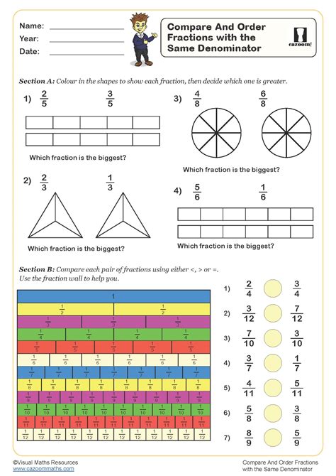 Compare and Order Fractions with the Same Denominator Worksheet ...