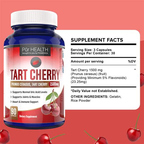 Tart Cherry Supplement (1500mg) - Tart Cherry Extract Capsules for Gout ...