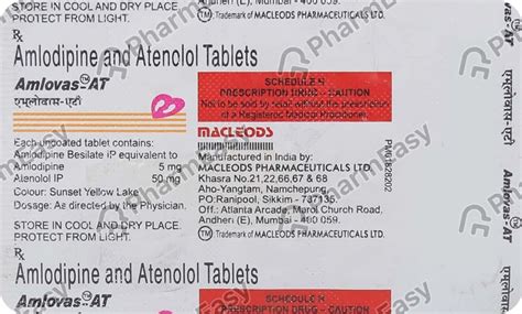Amlovas At 50mg Strip Of 15 Tablets: Uses, Side Effects, Price, Dosage ...