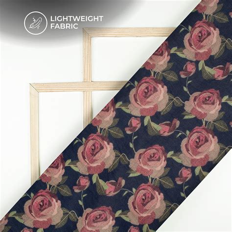 Space Blue And Pink Floral Digital Print Pure Georgette Fabric – Fabcurate