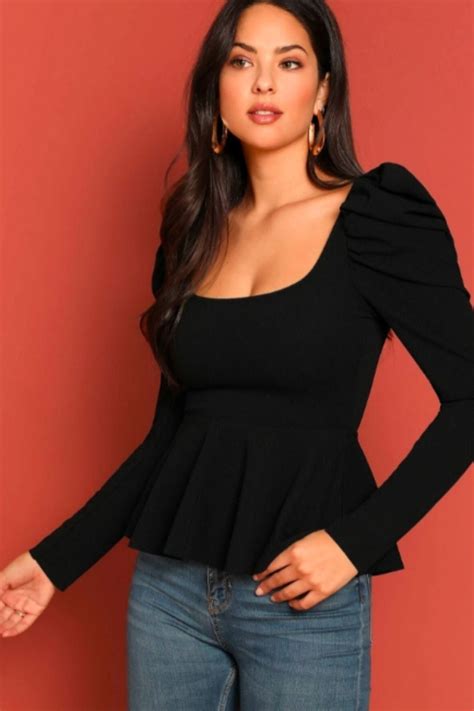 Scoop Neck Puff Sleeve Peplum Top – Styched Fashion