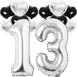 13 Balloon 40 Inch Number 13th Balloons 14 Pcs Silver Foil Helium ...