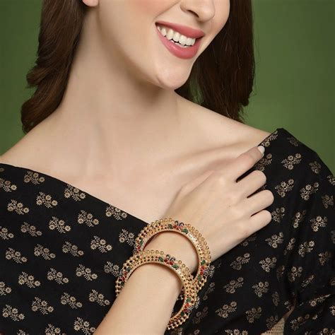 Buy PANASH Gold Plated Enamelled Handcrafted Bangles (Set of 2) Online