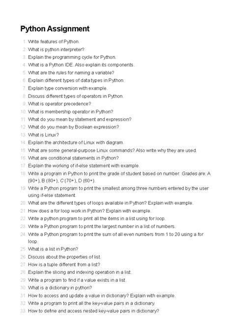 Python Assignment - Hhcc: Key Concepts and Programming Tasks - Studocu