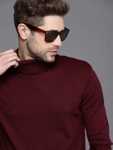WROGN Solid Turtle Neck Casual Men Maroon Sweater - Buy WROGN Solid ...