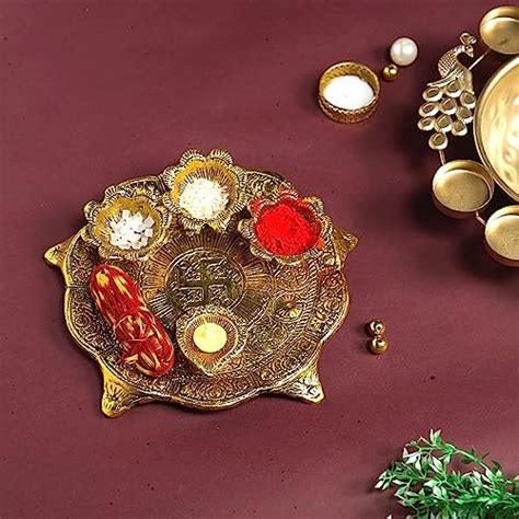 Crown Warriors Pooja thali Set for kumkum, Tilak, Diwali puja thali Set ...