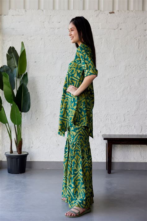 Ikat on Green Russian Silk Co-ord Set