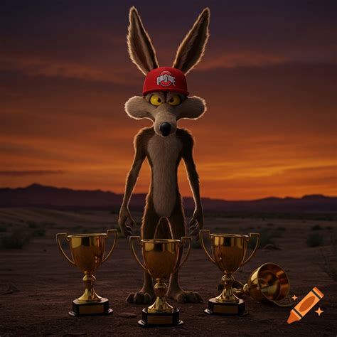 Cartoon character Wiley the Coyote in a desert wearing an Ohio State ...