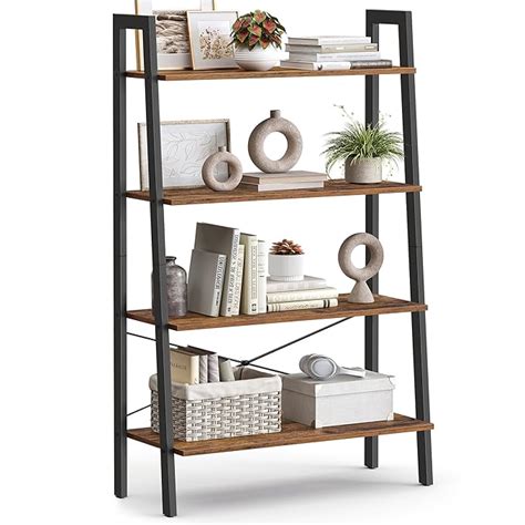 VASAGLE Ladder Shelf, 4-Tier Bookshelf, Storage Rack, Bookcase with ...