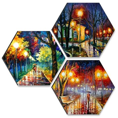 SAF paintings couple walking UV Textured MDF Set of 3 Hexagon Painting ...