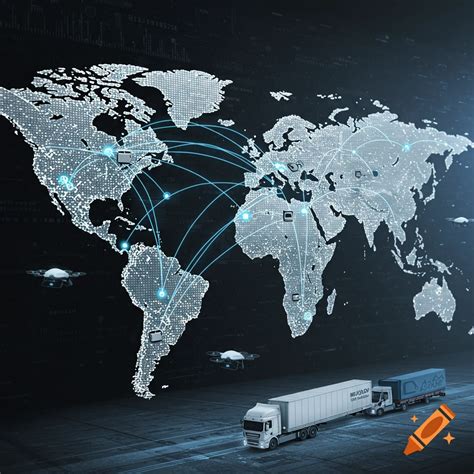 Digital illustration of a global logistics network map with glowing ...