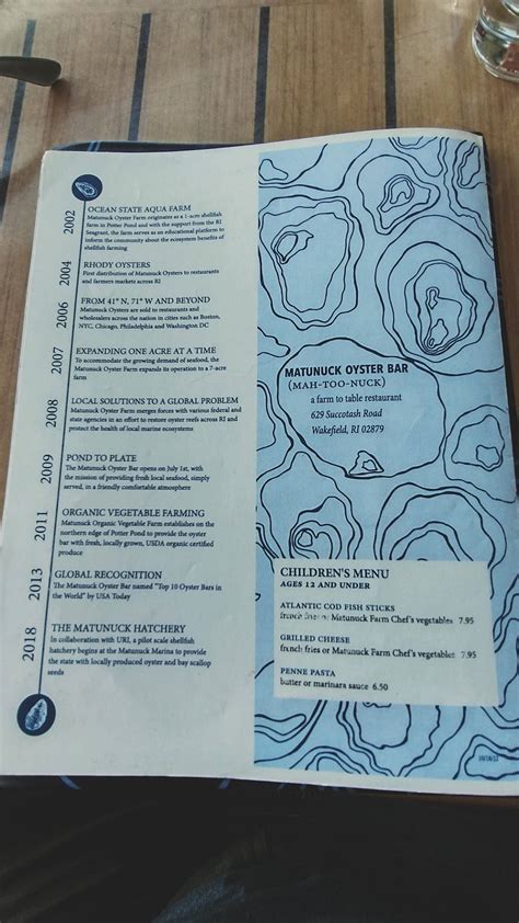 Menu at Matunuck Oyster Bar, South Kingstown, 629 Succotash Rd