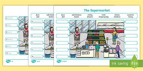 The Supermarket Aistear Labelling Differentiated Worksheets