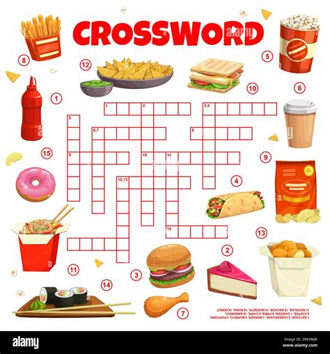 Fast food and snacks crossword grid. Find a word quiz game, vocabulary ...