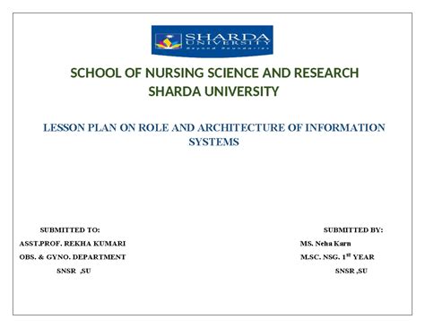 M.Sc. Nursing 1st Year Lesson Plan: Role & Architecture of Info Systems ...