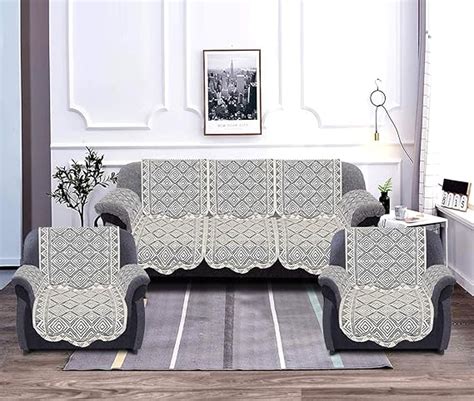 Kuber Industries Square Geometric Design Cotton 5 Seater Sofa Cover Set ...