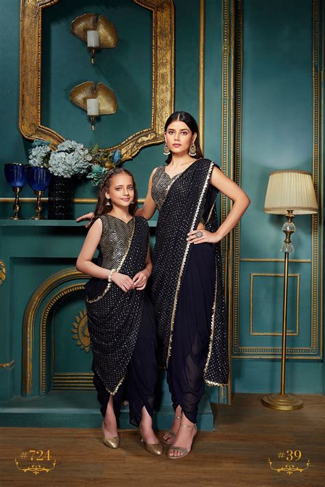 Buy Ministitch Navy Blue Sequin Dhoti Style Saree Set For Girls Online ...