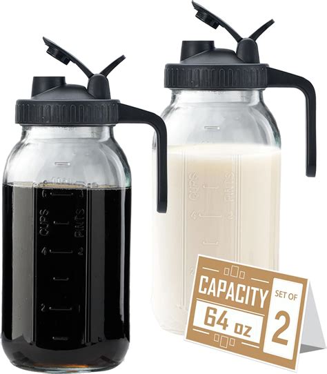 Amazon.com: 64oz Glass Pitcher with Lid - 2 Quart Mason Jar Pitcher ...