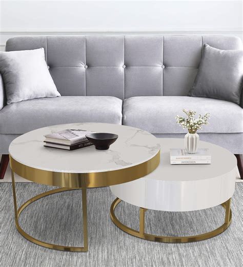 Buy Canon Marble Nest Of Tables in Gold And White Colour With Drawer at ...