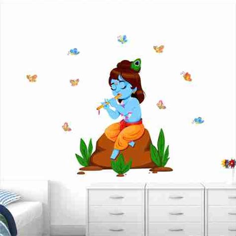 StickMe Lord Krishna With Flute - Cute Baby Krishna Wall Sticker-SM889 ...