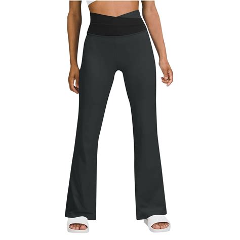 Lenpel Women's Fleece Lined Pants High Rise Crossover Waist Athletic ...