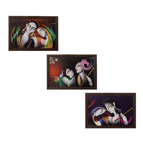 Set of 3 Radha Krishna Satin Matt Texture UV Art Painting - eCraftIndia ...
